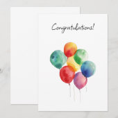 Waterverf ballonnen gefeliciteerd minimalistisch bedankkaart (Voorkant / Achterkant)