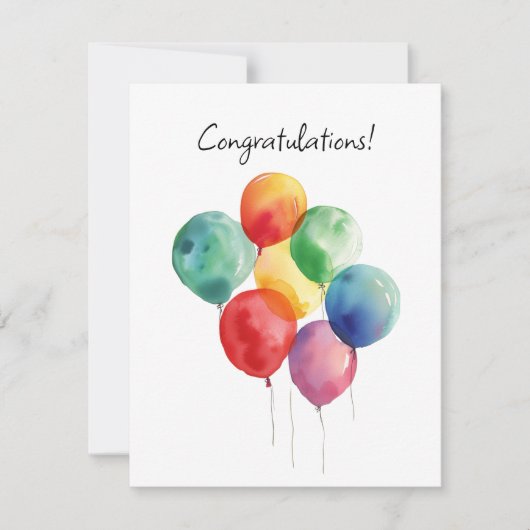 Waterverf ballonnen gefeliciteerd minimalistisch RSVP kaartje (Voorkant)