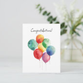Waterverf ballonnen gefeliciteerd minimalistisch RSVP kaartje (Staand voorkant)