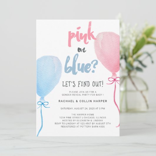 Waterverf Ballonnen Gender Reveal Baby shower Kaart (Staand voorkant)