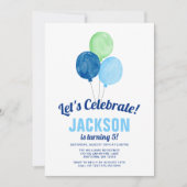 Waterverf-ballonnen Jongen Birthday-uitnodigingen Kaart (Voorkant)