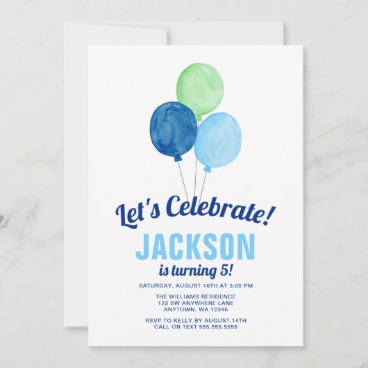 Waterverf-ballonnen Jongen Birthday-uitnodigingen Kaart (Voorkant)