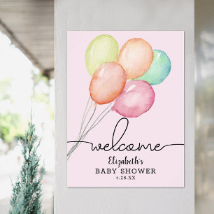Waterverf Ballonnen Meisje Baby shower Welkom Poster