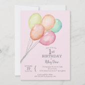 Waterverf Ballonnen Meisje's 1e Verjaardag Kaart (Voorkant)