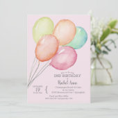 Waterverf Ballonnen Meisje's 2e Verjaardag Kaart (Staand voorkant)