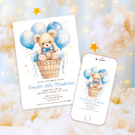 Waterverf Ballonnen met Teddy Bear Boy Doop Kaart