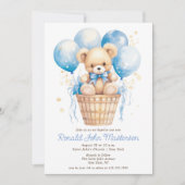 Waterverf Ballonnen met Teddy Bear Boy Doop Kaart (Voorkant)