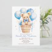 Waterverf Ballonnen met Teddy Bear Boy Doop Kaart (Staand voorkant)