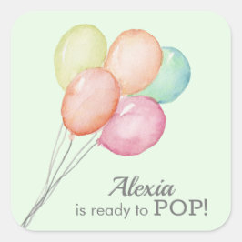 Waterverf ballonnen op Baby shower Munt Vierkante Sticker