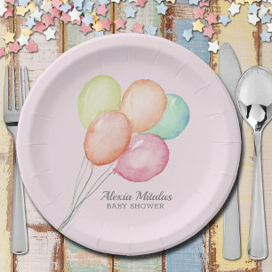 Waterverf ballonnen op roze Baby shower Papieren Bordje