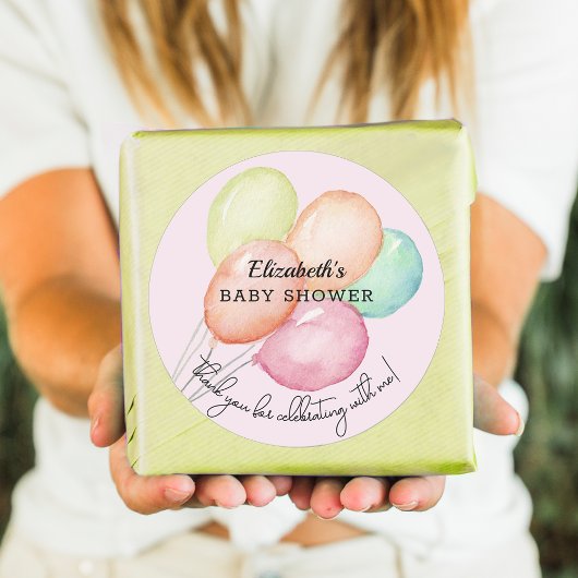 Waterverf ballonnen op roze Baby shower Ronde Sticker