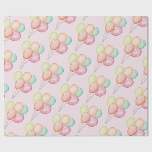 Waterverf Ballonnen op Roze Cadeaupapier (Vlak)