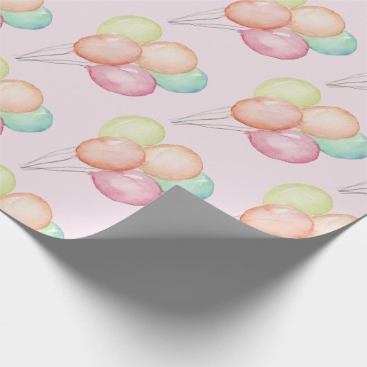 Waterverf Ballonnen op Roze Cadeaupapier (Hoek)