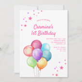 Waterverf Ballonnen Regenboog 1e Verjaardag Kaart (Voorkant)