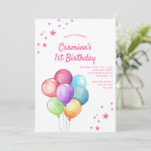 Waterverf Ballonnen Regenboog 1e Verjaardag Kaart (Staand voorkant)