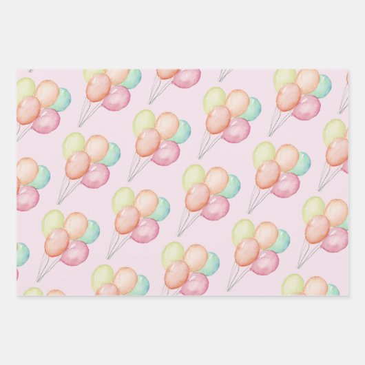 Waterverf ballonnen roze inpakpapier vel (Voorkant 2)