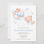 Waterverf ballonnen teddybeer jongen doop kaart (Voorkant)