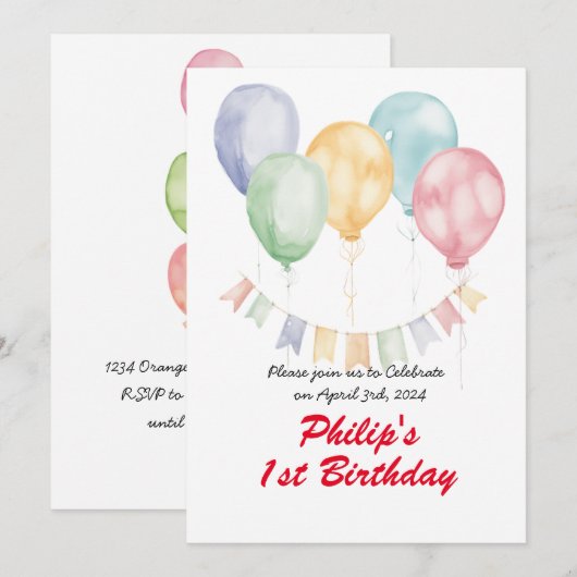  Waterverf ballonnen - Verjaardagsfeest Kaart (Voorkant / Achterkant)