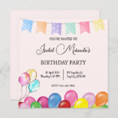 Waterverf Ballonnen Verjaardagsfeestuitnodiging Kaart (Voorkant / Achterkant)