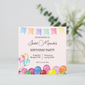 Waterverf Ballonnen Verjaardagsfeestuitnodiging Kaart (Staand voorkant)