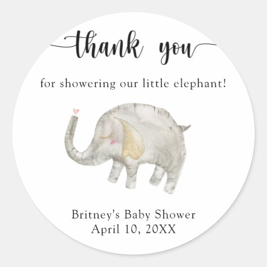 Waterverf ballonolifant bedankt ronde sticker (Voorkant)