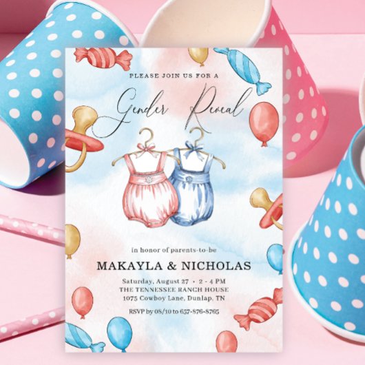 Waterverf Ballons Babykleding Geslacht Onthulling Kaart