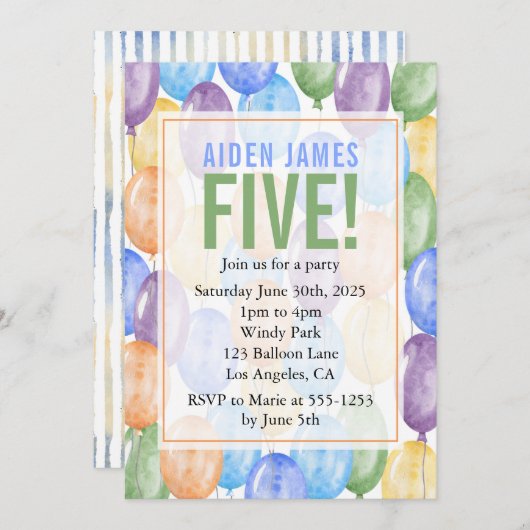 Waterverf ballons Boy Birthday Kaart (Voorkant / Achterkant)