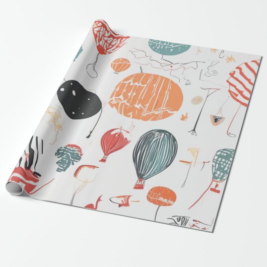 Waterverf ballonvaartsfeest cadeaupapier (Uitgerold)