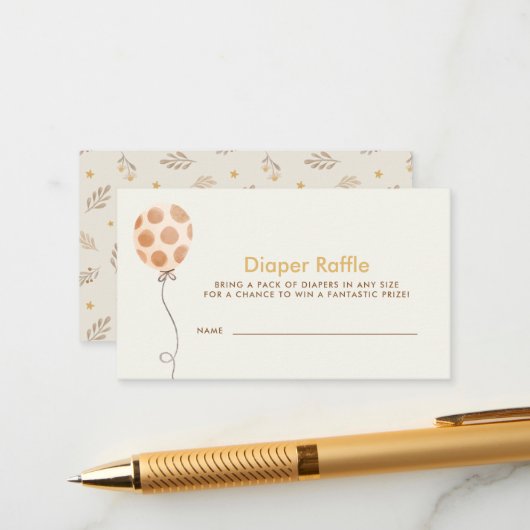 Waterverf Balloon Baby shower Luier Raffle Informatiekaartje (Voorkant / Achterkant in situ)