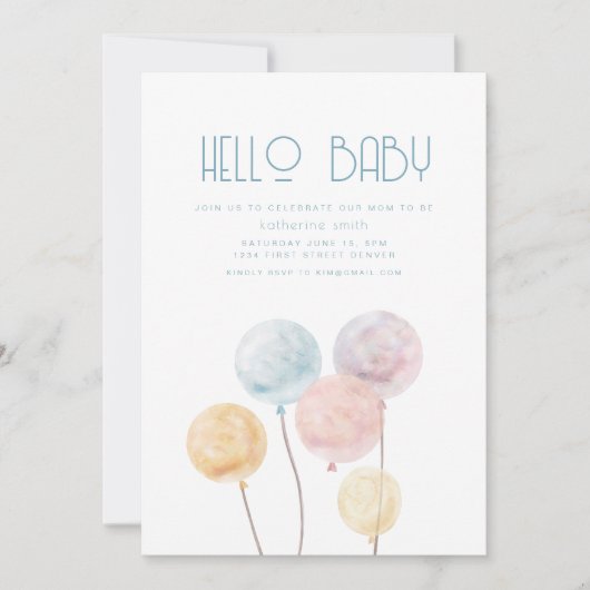 Waterverf Balloon Thema Baby shower Uitnodiging (Voorkant)