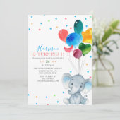 Waterverf Balloons Blauwe olifant 1e verjaardag  Kaart (Staand voorkant)