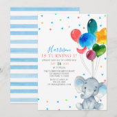 Waterverf Balloons Blauwe olifant 1e verjaardag  Kaart (Voorkant / Achterkant)