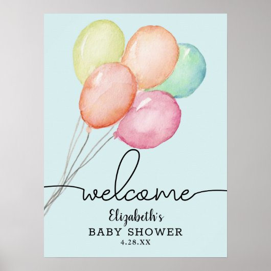 Waterverf Balloons Boy Baby shower Welkom Poster (Voorkant)