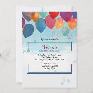 Waterverf Balloons Invitation Kaart