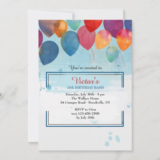 Waterverf Balloons Invitation Kaart (Voorkant)