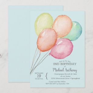 Waterverf Balloons Jongen 2e Verjaardag Kaart