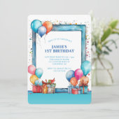 Waterverf Balloons Jongens 1e Verjaardag Kaart (Staand voorkant)