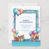 Waterverf Balloons Jongens 1e Verjaardag Kaart (Voorkant)