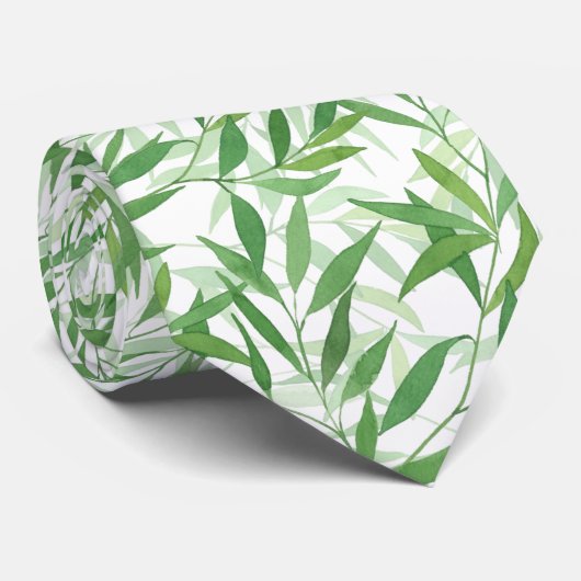 Waterverf Bamboe Leaf Branches Vines Forest Stropdas (Opgerold)