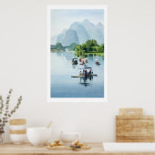 waterverf "Bamboo Rafting to Shangri La" China Poster (Keuken)