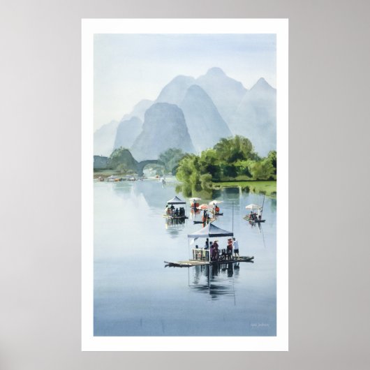 waterverf "Bamboo Rafting to Shangri La" China Poster (Voorkant)
