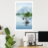 waterverf "Bamboo Rafting to Shangri La" China Poster (Thuiskantoor)