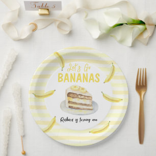 Waterverf Banaan Cake Verjaardagsfeestje Papieren Bordje
