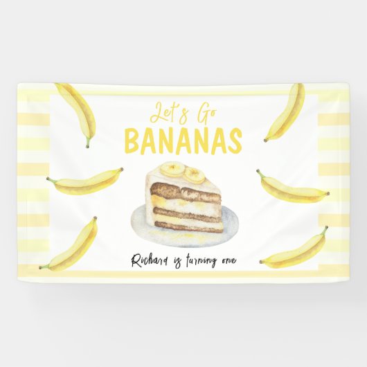 Waterverf Banaan Cake Verjaardagsfeestje Spandoek (Horizontaal)