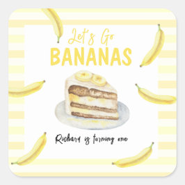 Waterverf Banaan Cake Verjaardagsfeestje Vierkante Sticker