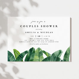 Waterverf banaan palmbladeren paren douche kaart