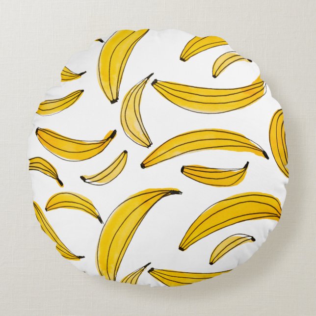 Waterverf bananen - geel rond kussen (Voorkant)