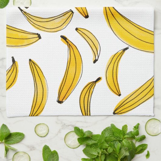 Waterverf bananen - geel theedoek (Gevouwen)