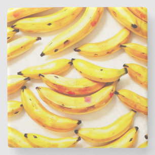 Waterverf Bananen in zachte tinten met wit Stenen Onderzetter