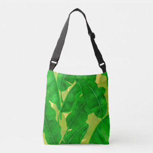 Waterverf bananenbladeren crossbody tas